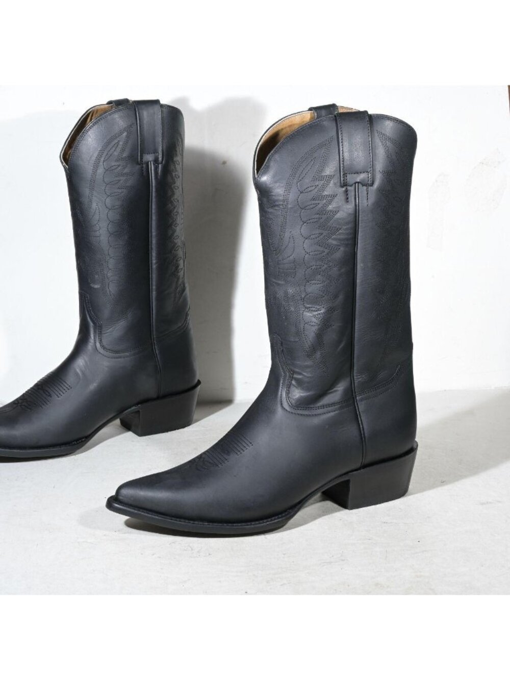 Vintage Black Leather Western Cowboy Boots Deadstock Matte Finish Men's Size 10